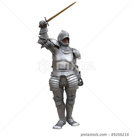 Medieval knight in armor isolated white background 3d illustration 89208218