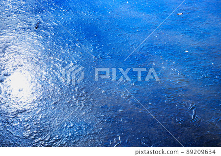 Frozen pond water due to the cold early morning 89209634