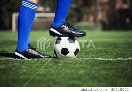Soccer ball on green playground. Soccer concept Soccer ball on green playground. Soccer concept 89210662