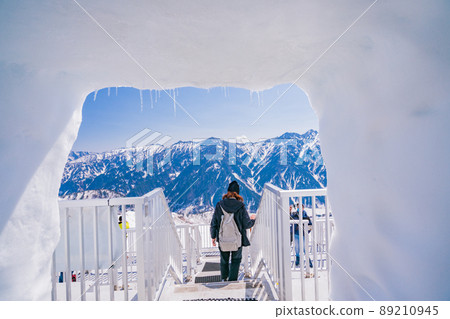 (Toyama Prefecture) One-sided silver world Tateyama / Daikanbo Peaks of the Northern Alps peeking through snow pockets 89210945
