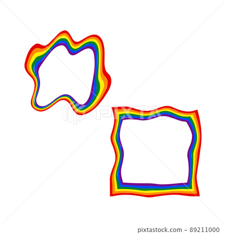 Flag LGBT icons, round and squared frames. Template border, vector illustration. Love wins. LGBT logo symbols in rainbow colors. Gay pride collection. 89211000