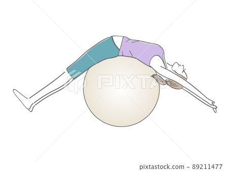 A woman stretching with a balance ball A woman stretching with a balance ball 89211477