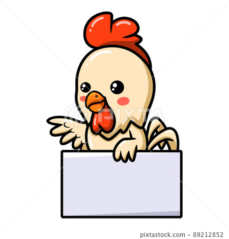 Cute little rooster cartoon with blank sign	 89212852