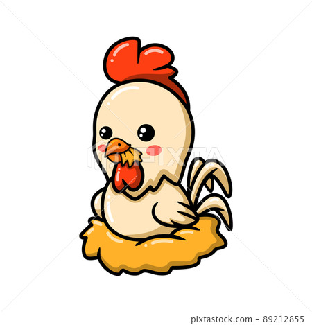 Cute little rooster cartoon sitting in a nest	 89212855