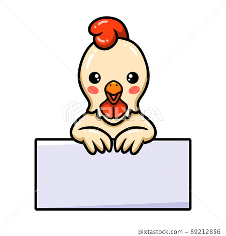 Cute little rooster cartoon with blank sign	 89212856