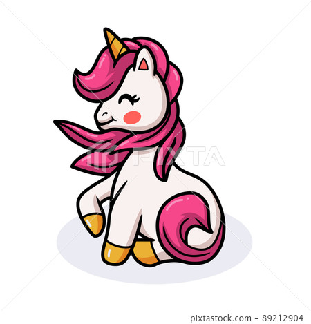 Cute baby unicorn cartoon sitting	 89212904
