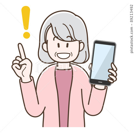 Illustration of a senior woman explaining with a smartphone Illustration of a senior woman explaining with a smartphone 89213492
