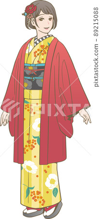 穿著休閒外罩（和服）的女人的矢量圖解 89215088