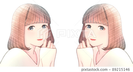 一個微笑的年輕女子的彩色插圖,頭髮是波波頭,沒有背景,衣服 = 乳白色,對稱套裝 一個微笑的年輕女子的彩色插圖,頭髮是波波頭,沒有背景,衣服 = 乳白色,對稱套裝 89215146