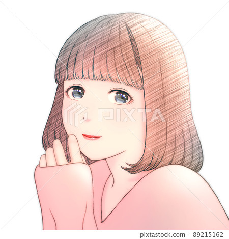 一個微笑的年輕女子的彩色插圖,頭髮是波波頭,沒有背景,衣服 = 紅色 一個微笑的年輕女子的彩色插圖,頭髮是波波頭,沒有背景,衣服 = 紅色 89215162