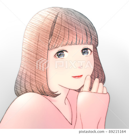 一個微笑的年輕女子的彩色插圖,頭髮為波波頭衣服 = 紅色左右倒置版本 一個微笑的年輕女子的彩色插圖,頭髮為波波頭衣服 = 紅色左右倒置版本 89215164