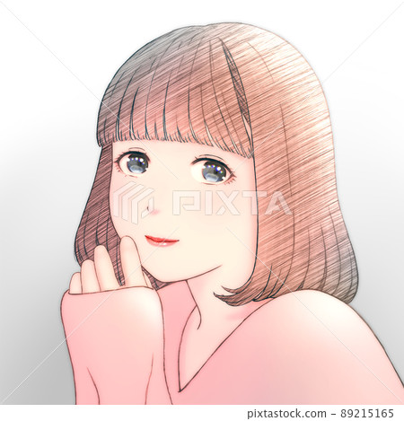 Color illustration of a smiling young woman with bob hair Clothes = red Color illustration of a smiling young woman with bob hair Clothes = red 89215165