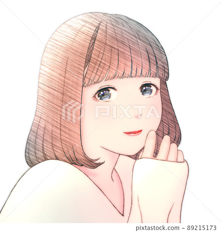 一個微笑的年輕女子的彩色插圖,頭髮為波波頭,沒有背景,衣服 = 乳白色,左右倒置版本 一個微笑的年輕女子的彩色插圖,頭髮為波波頭,沒有背景,衣服 = 乳白色,左右倒置版本 89215173
