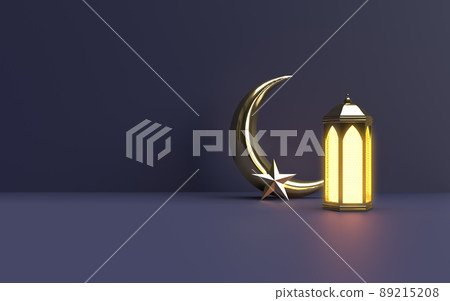 Islamic Ramadan lantern with half moon 3D rendering Islamic Ramadan lantern with half moon 3D rendering 89215208