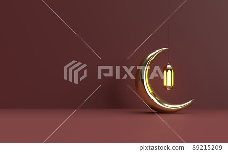 Islamic Ramadan lantern with half moon 3D rendering Islamic Ramadan lantern with half moon 3D rendering 89215209