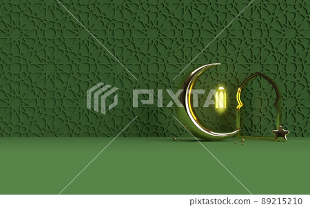 Islamic Ramadan lantern with half moon 3D rendering Islamic Ramadan lantern with half moon 3D rendering 89215210
