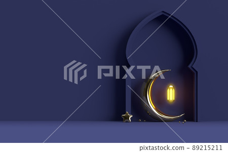 Islamic Ramadan lantern with half moon 3D rendering Islamic Ramadan lantern with half moon 3D rendering 89215211