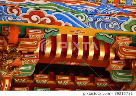 Naritasan，Shinshoji Temple，三重塔，一樓，龍，美麗的雕塑。日本材質 89215781