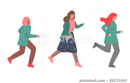 Woman Character Running in a Hurry and Hasten Somewhere Vector Set 89215843