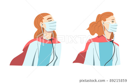 Doctor Hero with Female Medical Staff in Uniform and Superhero Red Cloak Vector Set 89215859