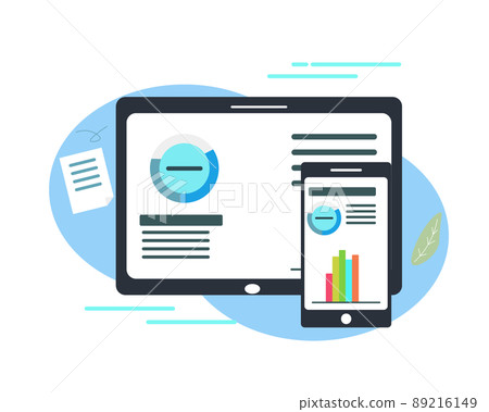 Tablet and smartphone materials and graphs Mobile responsive illustrations Tablet and smartphone materials and graphs Mobile responsive illustrations 89216149