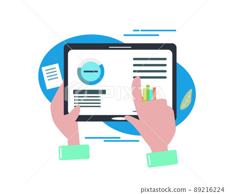 Operate the tablet Hands and arms Touch the screen Tap to slide the screen. An illustration Operate the tablet Hands and arms Touch the screen Tap to slide the screen. An illustration 89216224