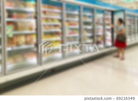 Commercial refrigerators in a large supermarket Commercial refrigerators in a large supermarket 89216349