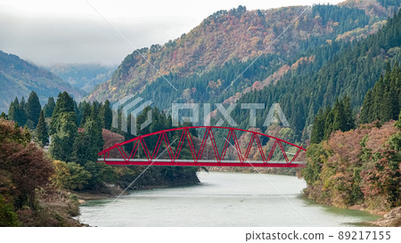 Tadami Line scenery in Fukushima, Japan 89217155