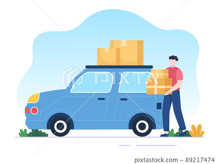 Home Relocation or People Moving with Cardboard Packaging Boxes or Pack Belongings Move to New Ones in Flat Cartoon Illustration Home Relocation or People Moving with Cardboard Packaging Boxes or Pack Belongings Move to New Ones in Flat Cartoon Illustration 89217474