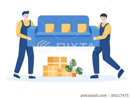 Home Relocation or People Moving with Cardboard Packaging Boxes or Pack Belongings Move to New Ones in Flat Cartoon Illustration 89217475