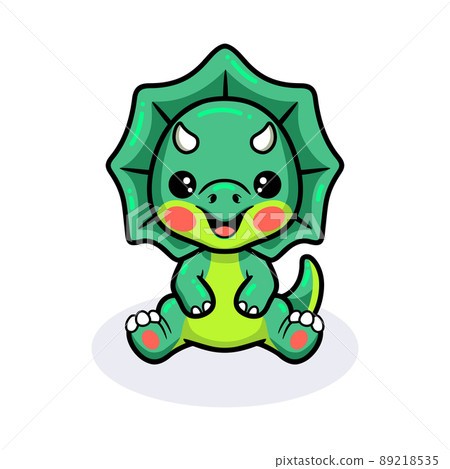 Cute little triceratops dinosaur cartoon sitting	 89218535