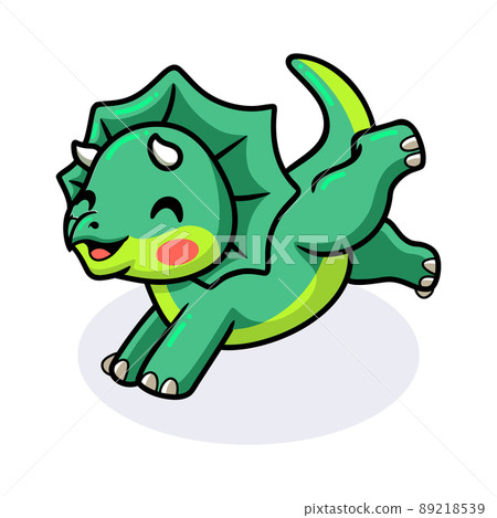 Cute little triceratops dinosaur cartoon running	 89218539