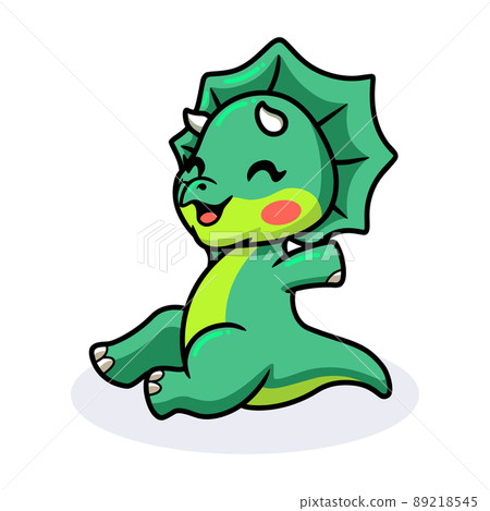 Cute little triceratops dinosaur cartoon sitting Cute little triceratops dinosaur cartoon sitting 89218545