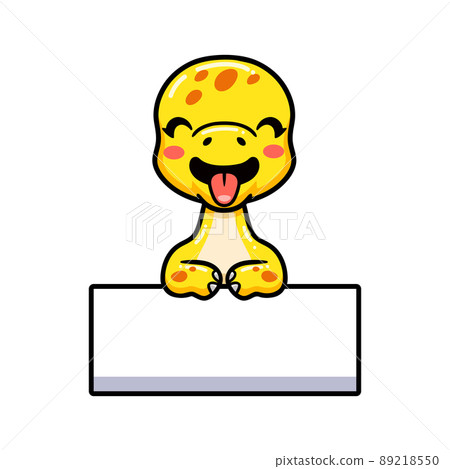 Cute little stegosaurus dinosaur cartoon with blank sign Cute little stegosaurus dinosaur cartoon with blank sign 89218550