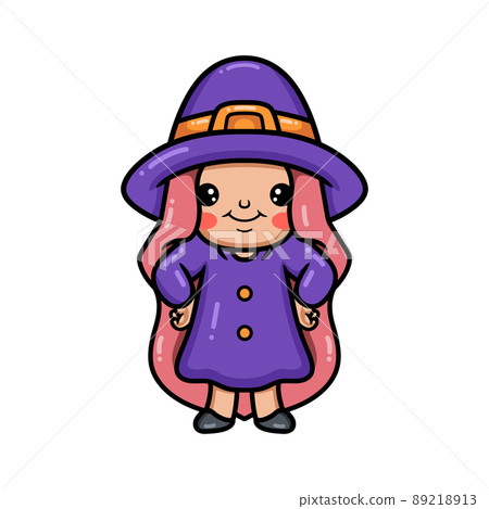 Cute little witch girl cartoon posing Cute little witch girl cartoon posing 89218913