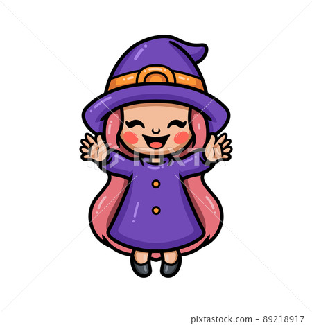 Cute little witch girl cartoon raising hands Cute little witch girl cartoon raising hands 89218917