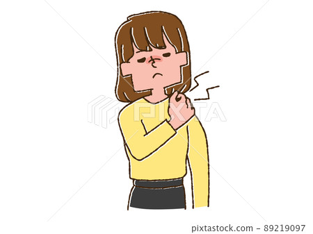 A woman who feels stiff shoulders, a comical handwritten person vector, a warm line drawing 89219097