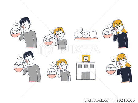 A set of people suffering from tooth pain Comical handwritten person vector, warm line drawing A set of people suffering from tooth pain Comical handwritten person vector, warm line drawing 89219109