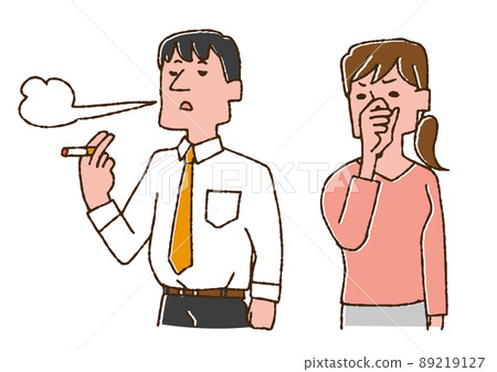 A woman who dislikes the smell of cigarettes, a comical handwritten person vector, a warm line drawing 89219127