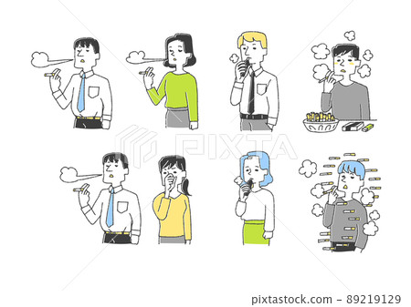 Illustration set about smoking Comical handwritten person vector, warm line drawing 89219129