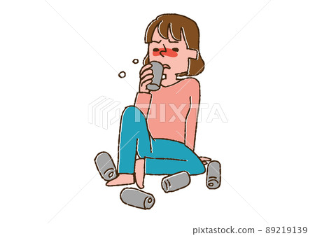 Alcoholic woman comical handwritten person vector, warm line drawing 89219139