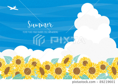 Summer image background material of sunflower, cumulonimbus and airplane Summer image background material of sunflower, cumulonimbus and airplane 89219601