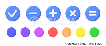 3d plus, minus, multiply, equal, check mark vector icons on white background. 89219660