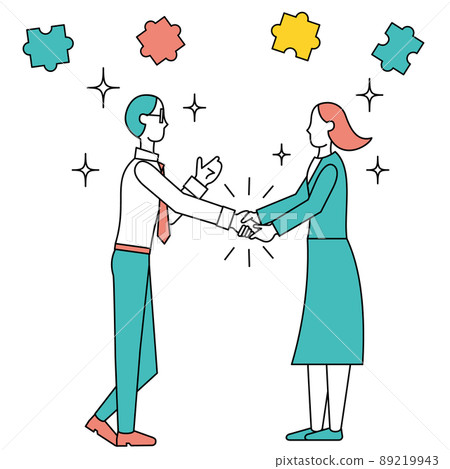 A man shaking hands with a woman who is a business partner A man shaking hands with a woman who is a business partner 89219943