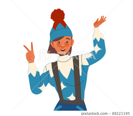 Positive Woman Character in Winter Hat with Smiling Face Feeling Euphoric and in High Spirits Showing V Sign Hand Gesture Vector Illustration Positive Woman Character in Winter Hat with Smiling Face Feeling Euphoric and in High Spirits Showing V Sign Hand Gesture Vector Illustration 89221195