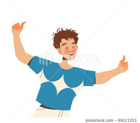 Positive Man Character with Smiling Face Showing Thumb Up Feeling Euphoric and in High Spirits Vector Illustration Positive Man Character with Smiling Face Showing Thumb Up Feeling Euphoric and in High Spirits Vector Illustration 89221203