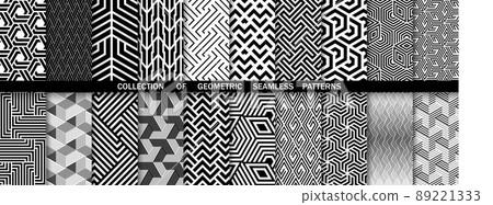 Geometric set of seamless black and white... - Stock Illustration ...