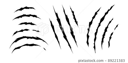 Claw scratches of wild animal. Set with cat scratches marks isolated in white background. Vector illustration 89221383
