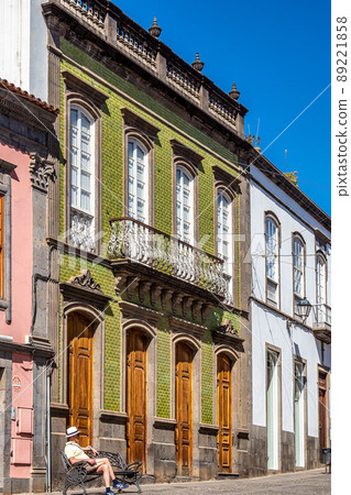 Teror at Gran Canaria, Spain. A beautiful traditional town with colorful houses with wooden balconies 89221858