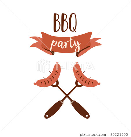 Bbq party invitation with grilled sausages, picnic food element. Barbecue party illustration. Summer food 89221990